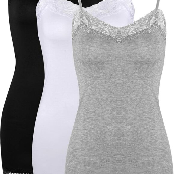 3 Pcs Women Long Camisoles Lace Tank Tops Neck Cami Adjustable Spaghetti Strap L - Picture 1 of 5